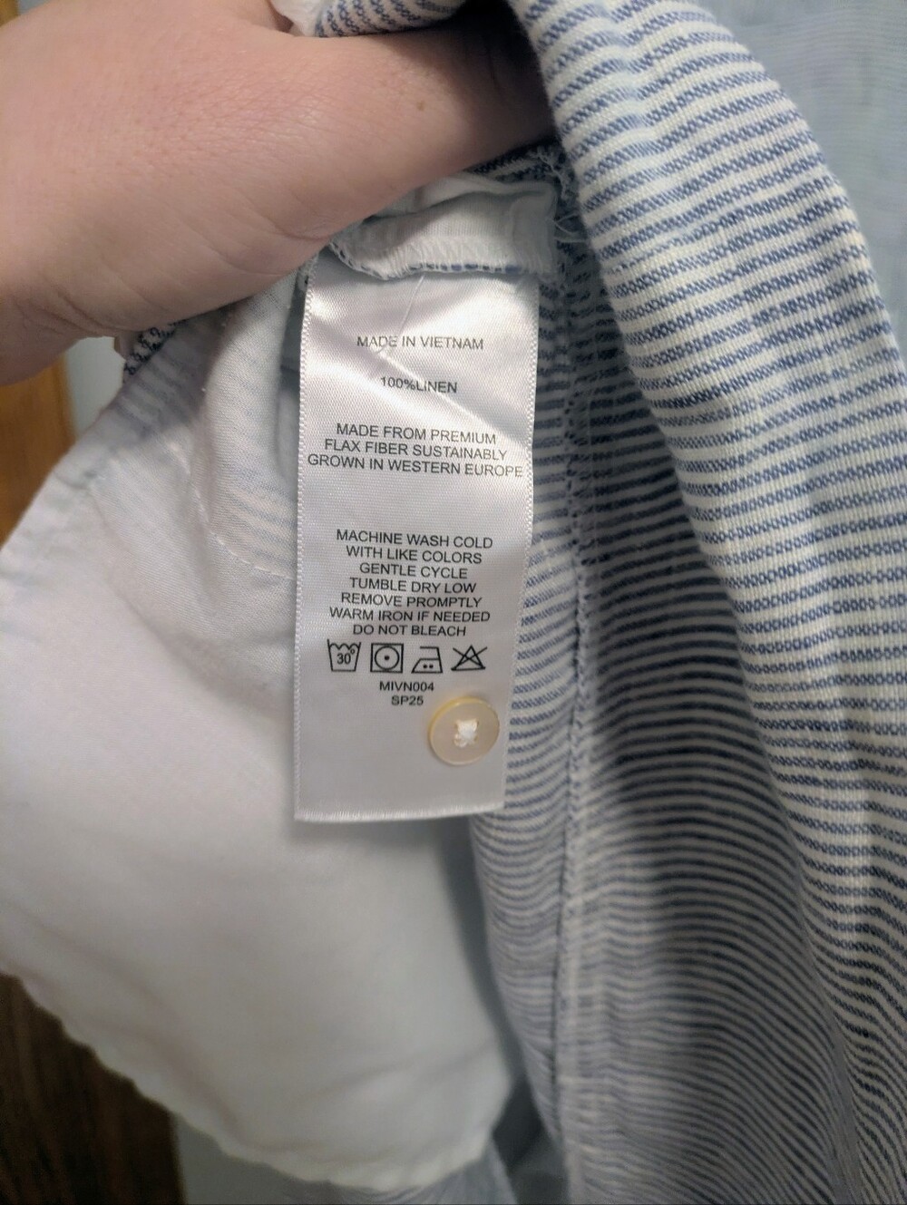 Quince 100% European linen sleeveless swing dress in blue pinstripe Size Medium - Picture 7 of 8